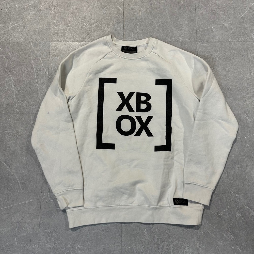 Xbox Mens Graphic Crewneck Sweatshirt White Black Logo Raglan Fleece Large